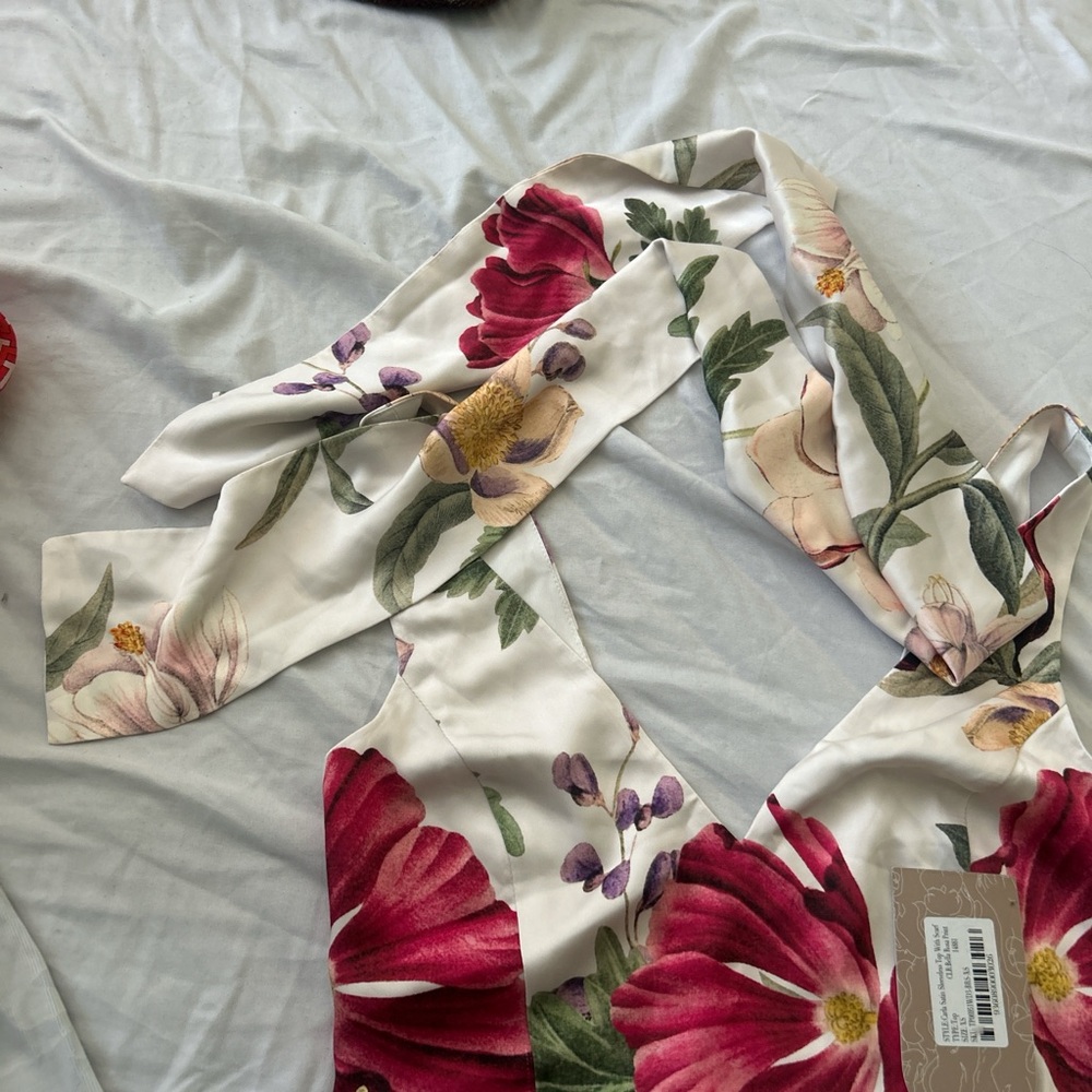 Meshki Bella Rosa Print Top with Scarf - Red and White